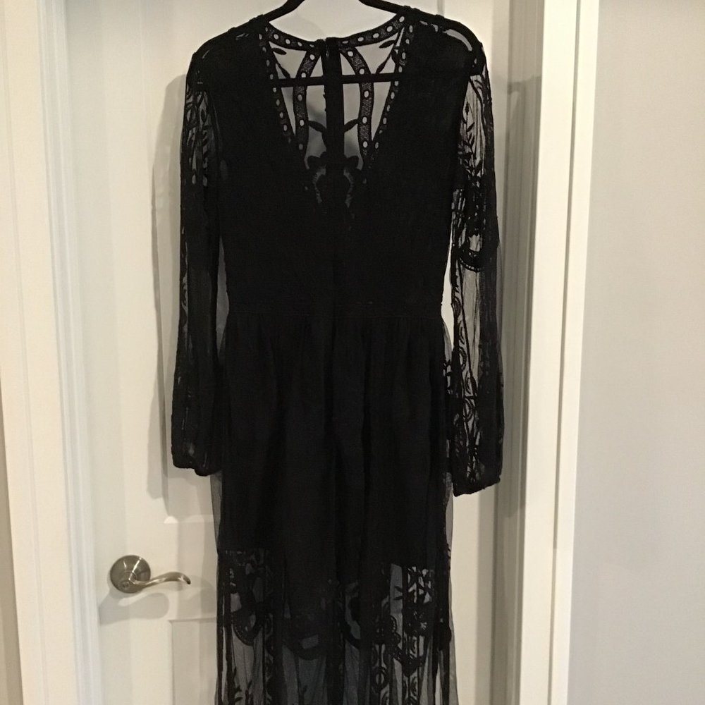 Black Lace Maxi Dress - Elegant Long Sleeve Evening Gown